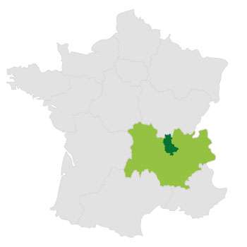 Carte de France région AURA - Rhône 69